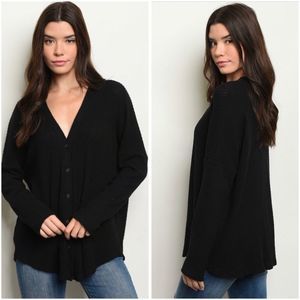 Button down waffle knit top